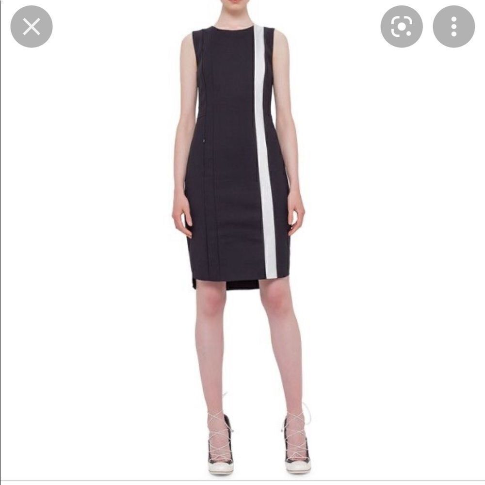 AKRIS Punto Contrast Stripe Sheath Dress Black Cream 2 - Picture 9 of 12